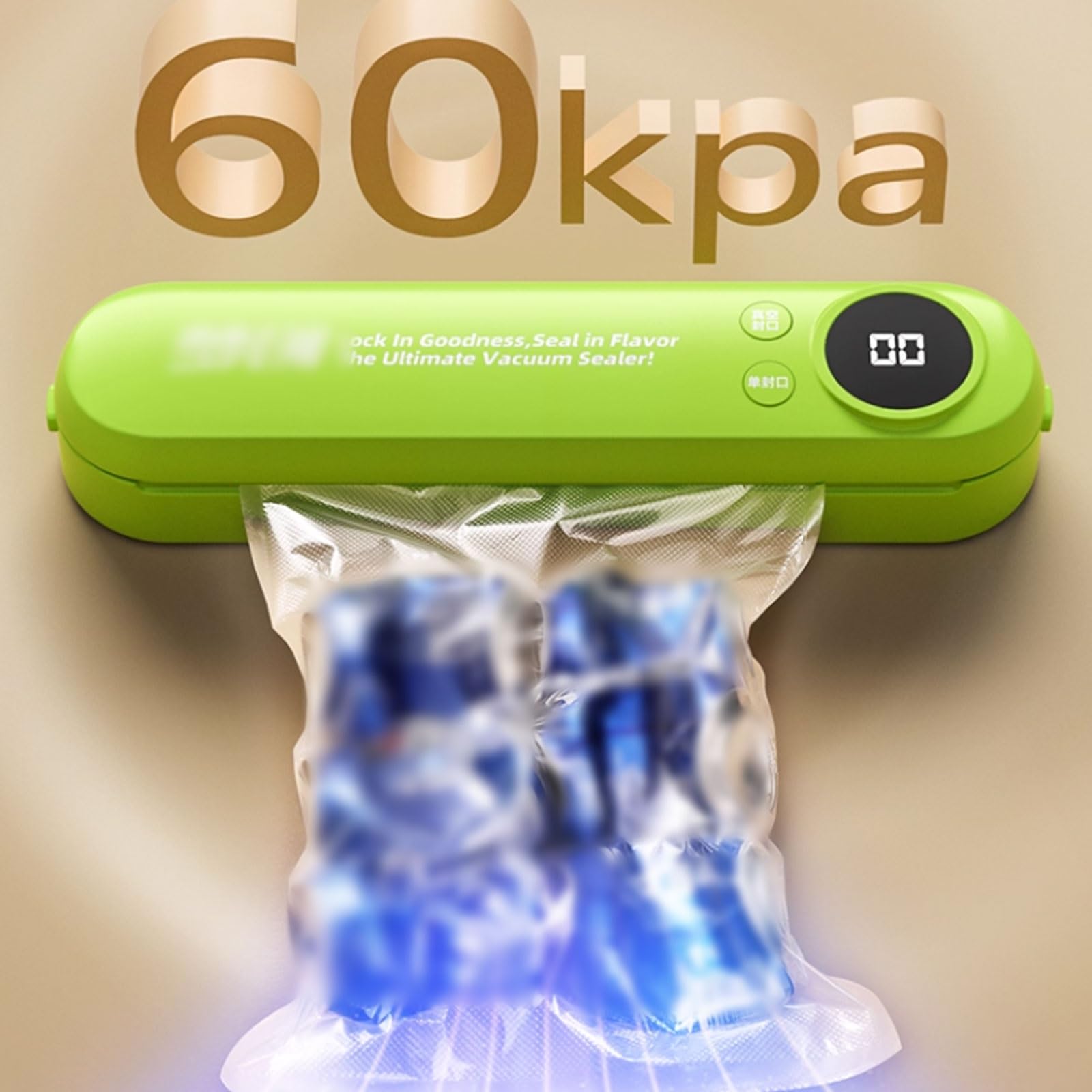 máquina de envasado al vacío, Máquina selladora al vacío ligera con sistema automático de conservación y temporizador digital cuenta regresiva(Gr锟絥,With 10 bags)