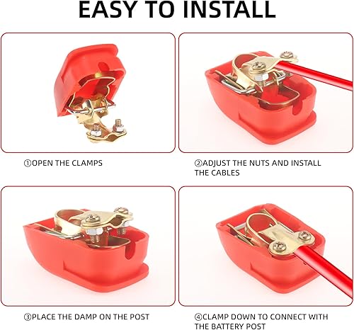 Miniatura 4 de Conector de terminal de batería, 2 pares de abrazaderas universales de liberación rápida para batería, terminales de batería de poste superior para