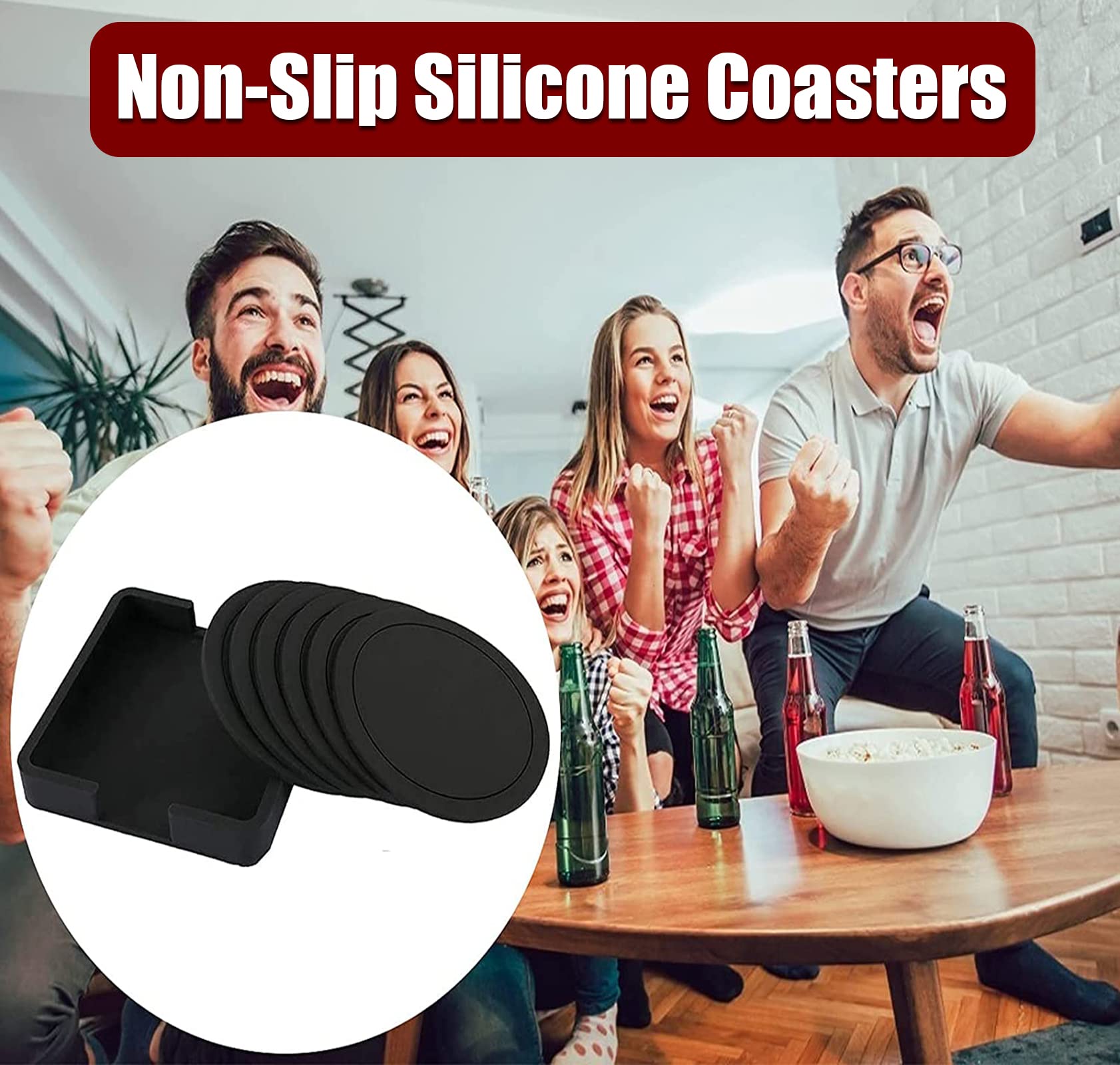 elzle 8 Pezzi Sottobicchieri Silicone rotondi, Sottobicchieri Antiscivolo e Isolati antiscivolo, per caffè, birra, bicchieri da vino e bottiglie
