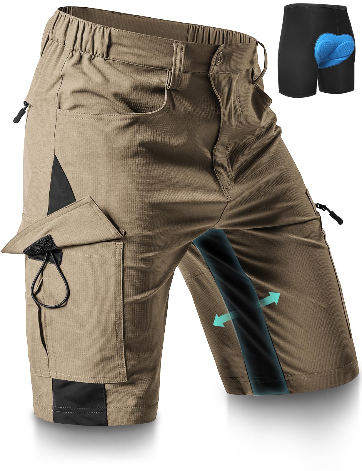 Cycorld MTB Ciclismo Pantalones Cortos Hombre, Secado Rápido Pantalones Cortos de Deporte al Aire Libre de la Bici de la Bici del Ajuste Flojo para los Hombres con 4D Acolchado
