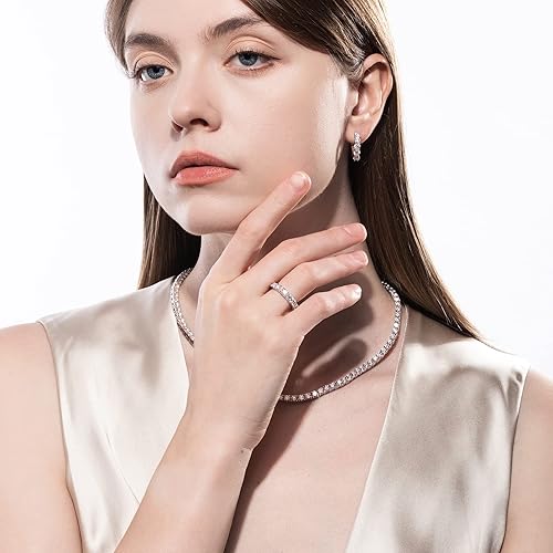 Miniatura 6 de AnuClub Anillo de boda de eternidad de moissanita, anillos de plata de ley 925 de color D para mujer con certificado