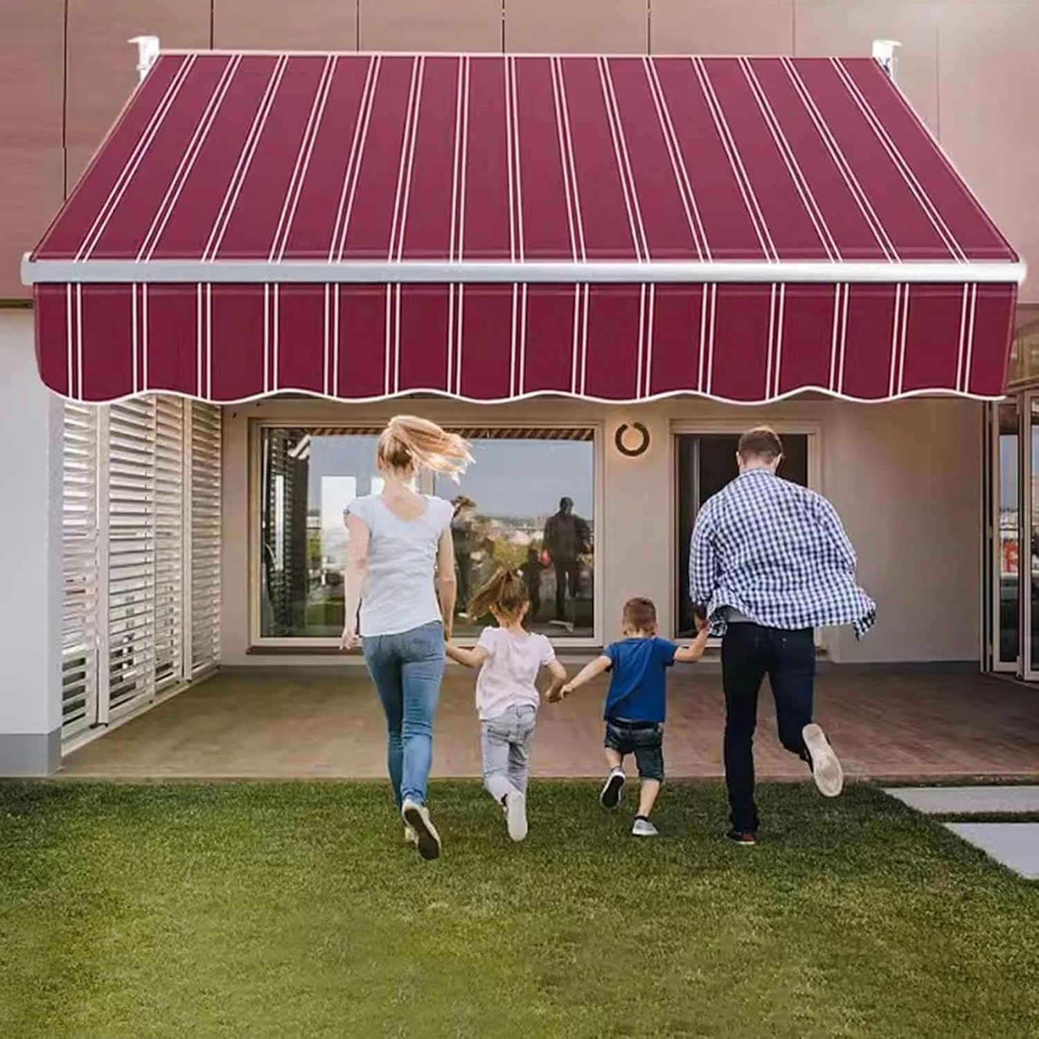 Retractable Garden Awning Fabric Replacement Water-Resistant Polyester Patio Cover Outdoor Canopy Canvas Sun Shade Shelter Top Fabric for Deck Yard Beach