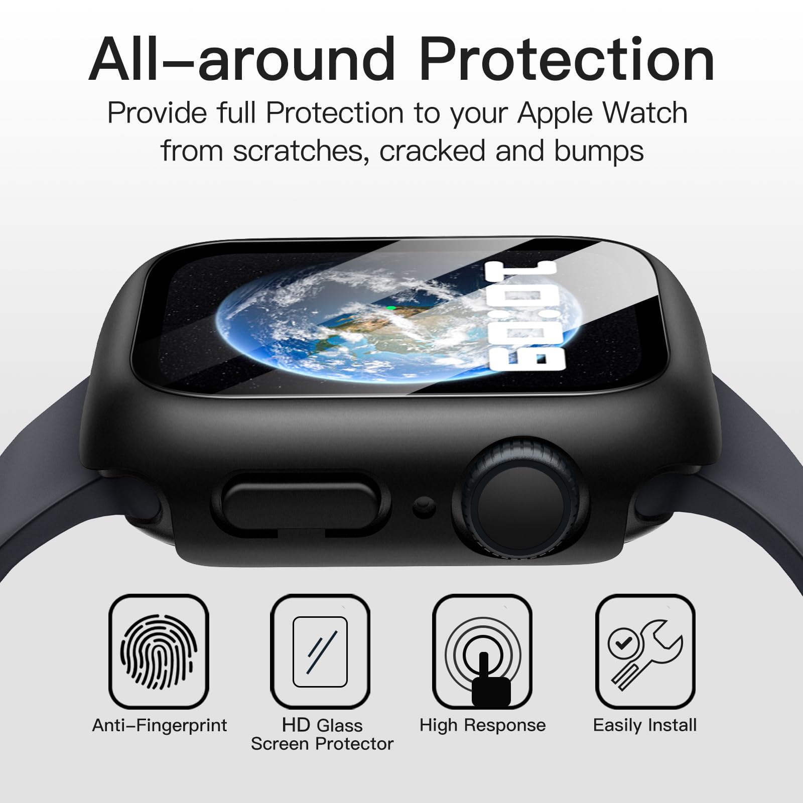 JETech Coque Étanche avec Protection D'écran pour Apple Watch Series 9 8 7 45mm, Film en Verre Trempé Intégré, Étui Housse de Protecteur Complète en PC Dur, Lot de 2 (Noir)