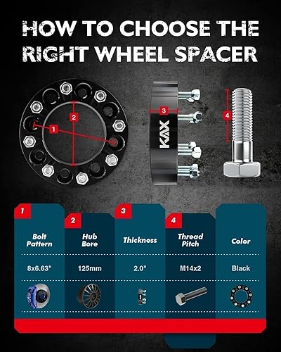 Vista 10 de KAX Espaciadores de rueda de 0.236 x 5.315 in, espaciadores de rueda centrados de 2 pulgadas y 6 lengüetas para F-15-0, Expedition, Mark LT, Negro