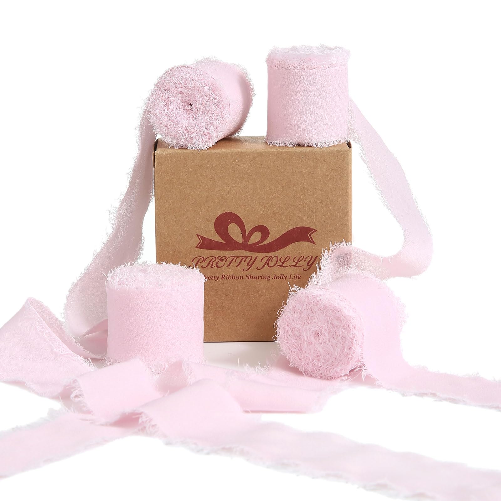 Pretty Jolly Ribbons for Gift Wrapping Pink Chiffon Ribbon 1 1/2 Inch 20Yd Wedding Car Ribbon Handmade Fringe Silk Ribbon for Cake,Flower Bouquet,Wedding Invitations,DIY Crafts and Hair Bow