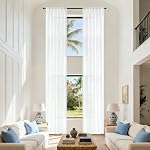 Semi Sheer Curtains 102 Inch Long - 2 Panels Faux Linen Drapes for Bedroom Living Room, Light Filtering, Privacy Protection, Rod Pocket & Back Tab, Each 52" W x 102" L-Natural