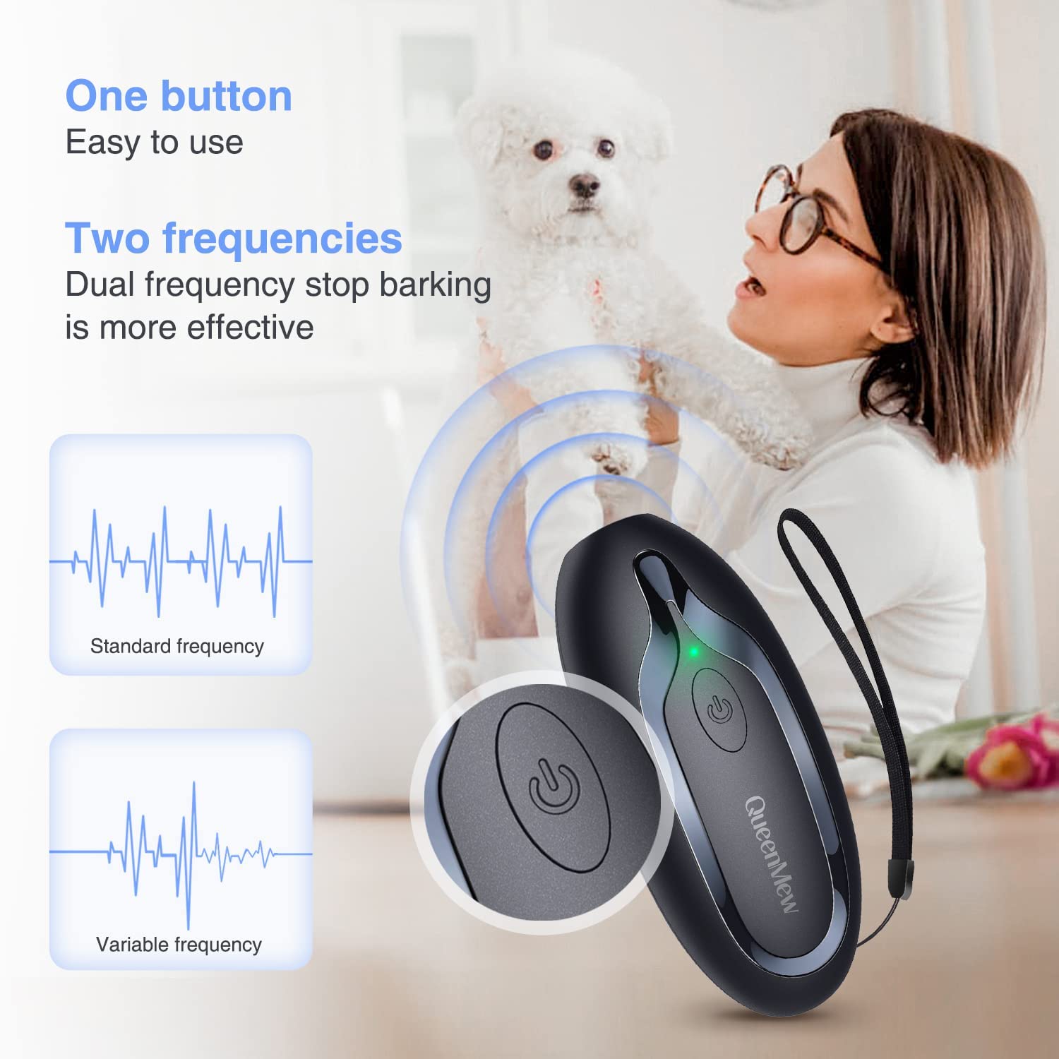 Anti Bell Gerät Hunde, Antibell Ultraschall Gerät mit Variabler Frequenz, Effektiv Lange Reichweite Gegen Bellen Hunde den Innen- und Außenbereich