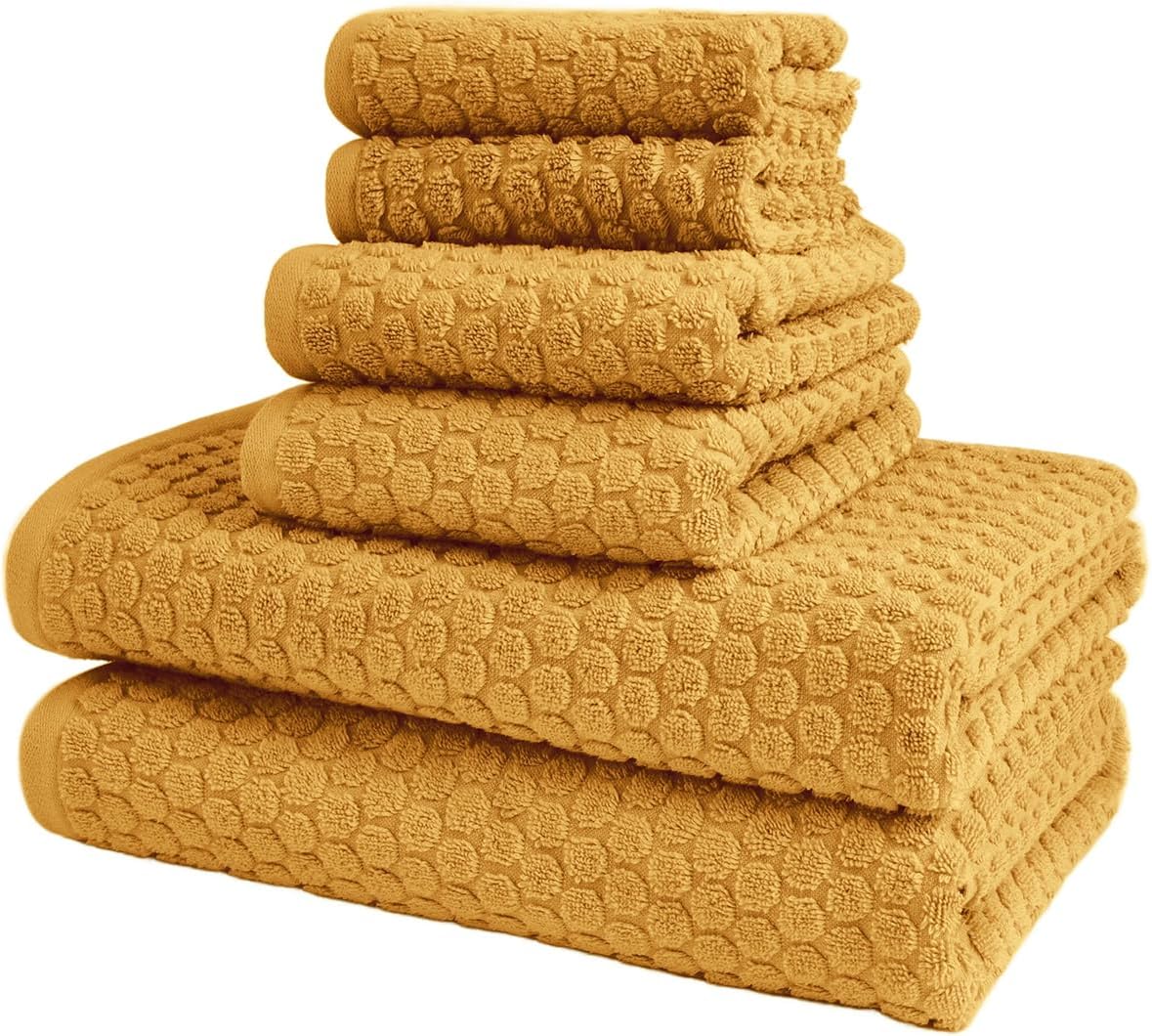 6-Piece Dot Bath Towel Set, Soft 100% Cotton Towels for Bathroom, Includes 2 Bath Towels, 2 Hand Towels, and 2 Washcloths (Yellow)