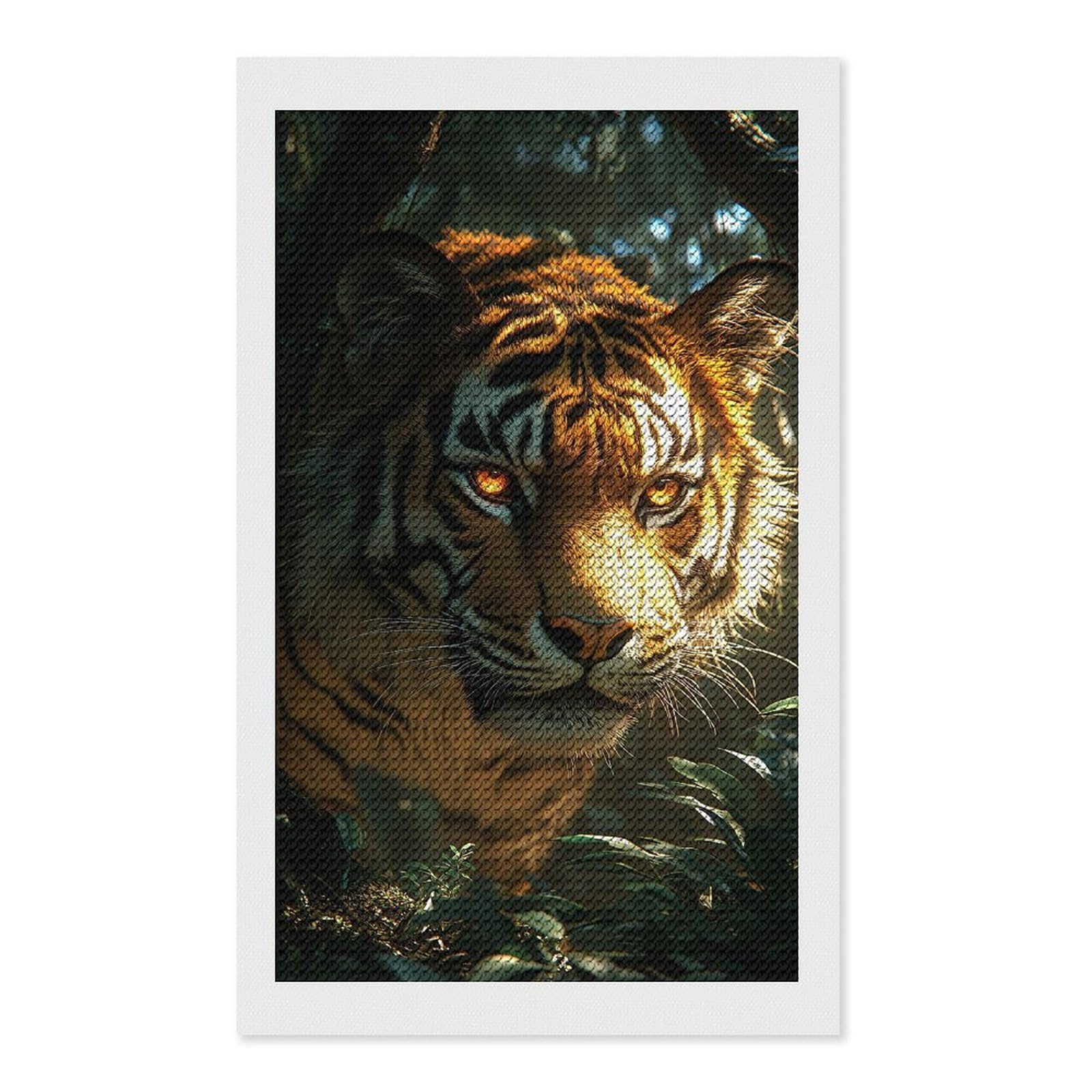 Junmoney Tiger Portrait in Jungle Diamond Painting Canvas Set 12"x20", Mindful Craft Activity, Nice Detail and Sparkle, Farmhouse Decor, Birthday Gift