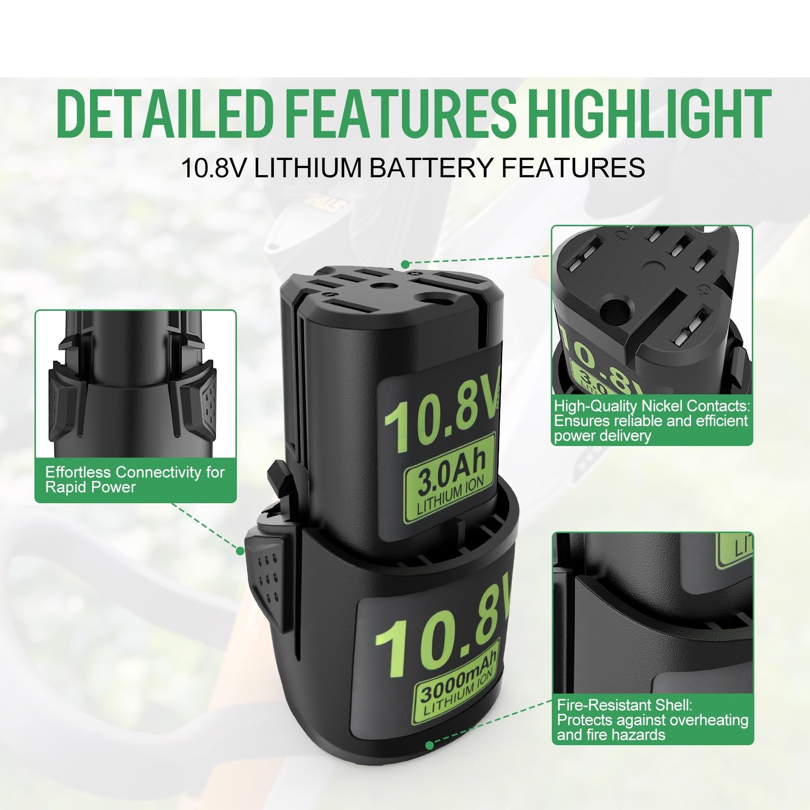 Upgraded 2Packs 3000mAh Replacement Battery for Stihl 10.8V HSA 26
