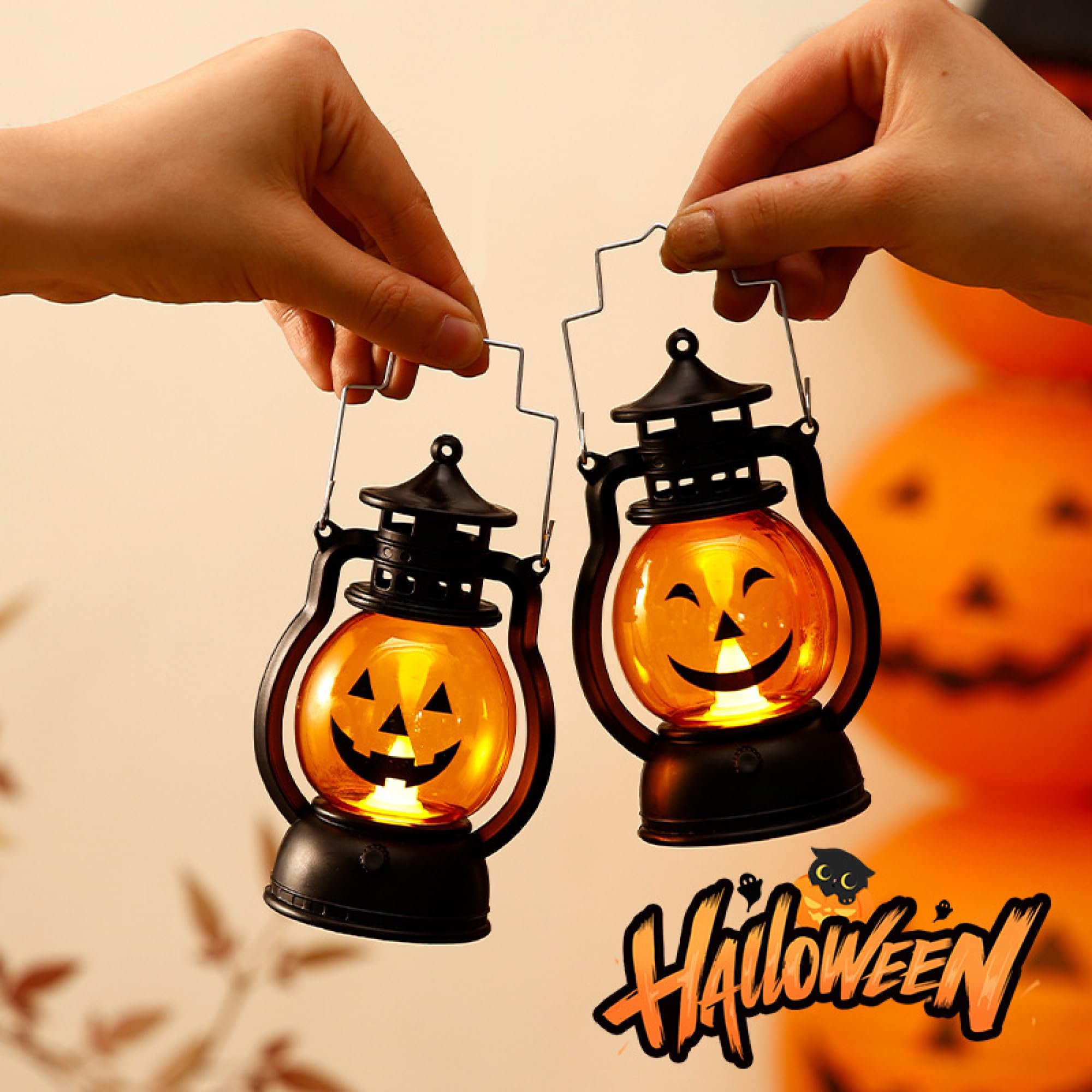 Mini vintage latarnia LED z dynią, Halloween Jack O latarnia do dekoracji