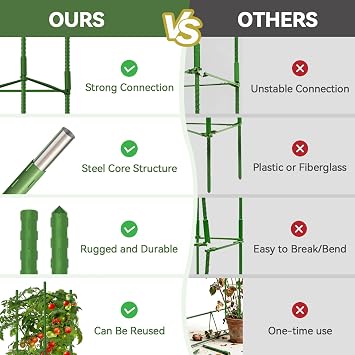 Halatool 2 Pack Tomato Cages for Garden, Up to 63 inch(5.2FT) | Adjustable Tall Garden Stakes Tomato Trellis for Pots, Tomato Plant Support for Raised Garden Bed &Vegetables Flowers
