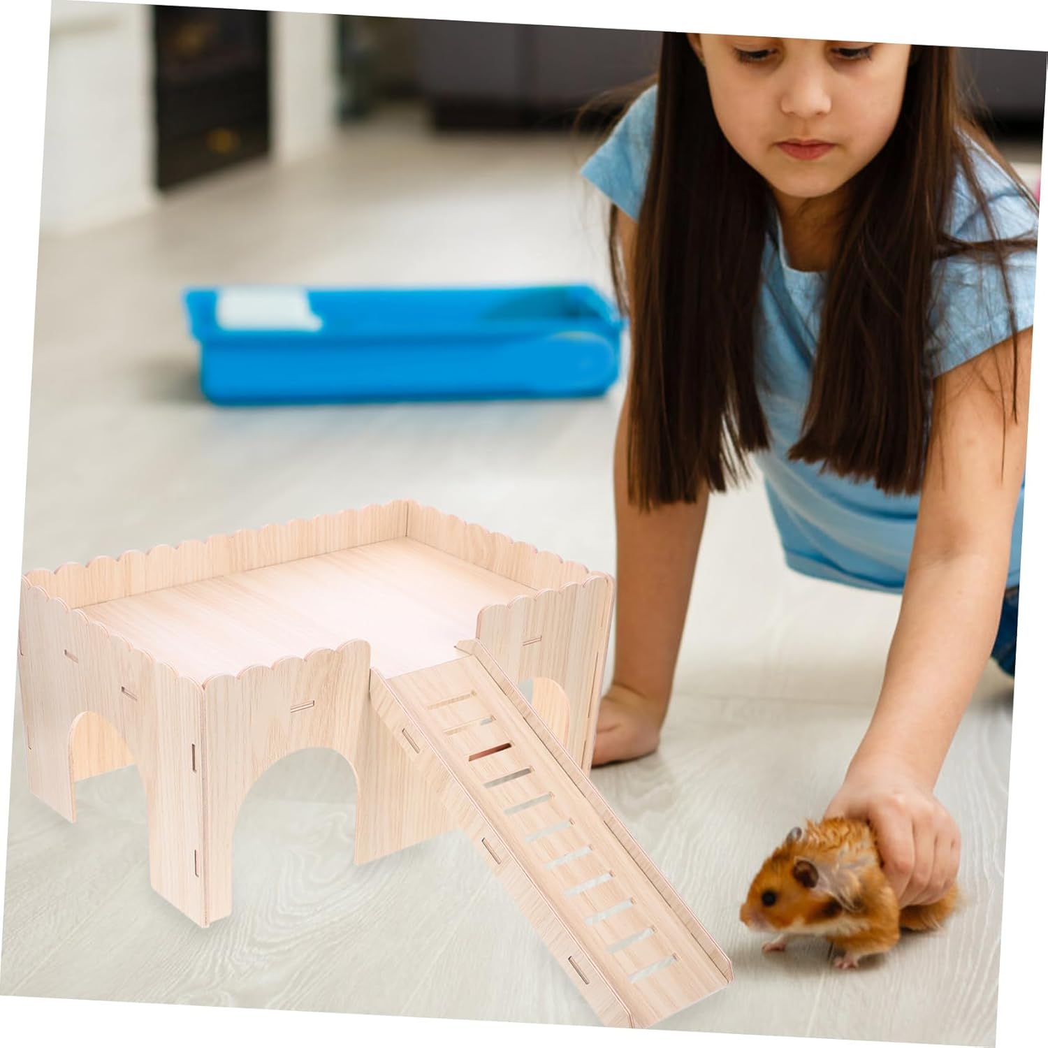 COLLBATH Hamster Villa with Slide Decorative Rat House for Small Pets Comfortable Odor Design for Hamsters Mice Gerbils Promotes Air Circulation and Emotional