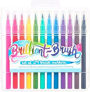 OOLY, Brilliant Brush Markers, Ideal for Calligraphy, Lettering, and Coloring, Soft Fine Brush Tips - Set of 24