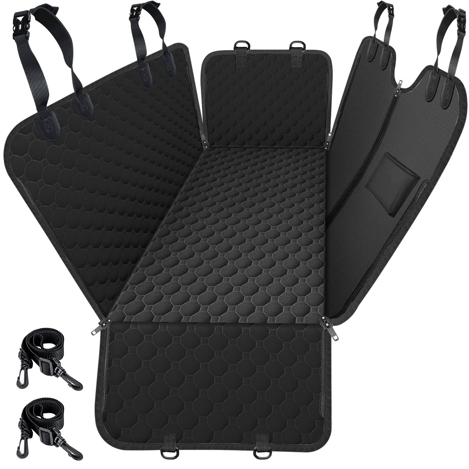 Mancro Dog Hammock for Car, 2025 Upgraded 600D Heavy Duty Waterproof & Scratch-Resistant Dog Car Seat Cover, Back Seat Pet Cover for Dogs with Sedan, Trucks and SUVs, Standard, All Black