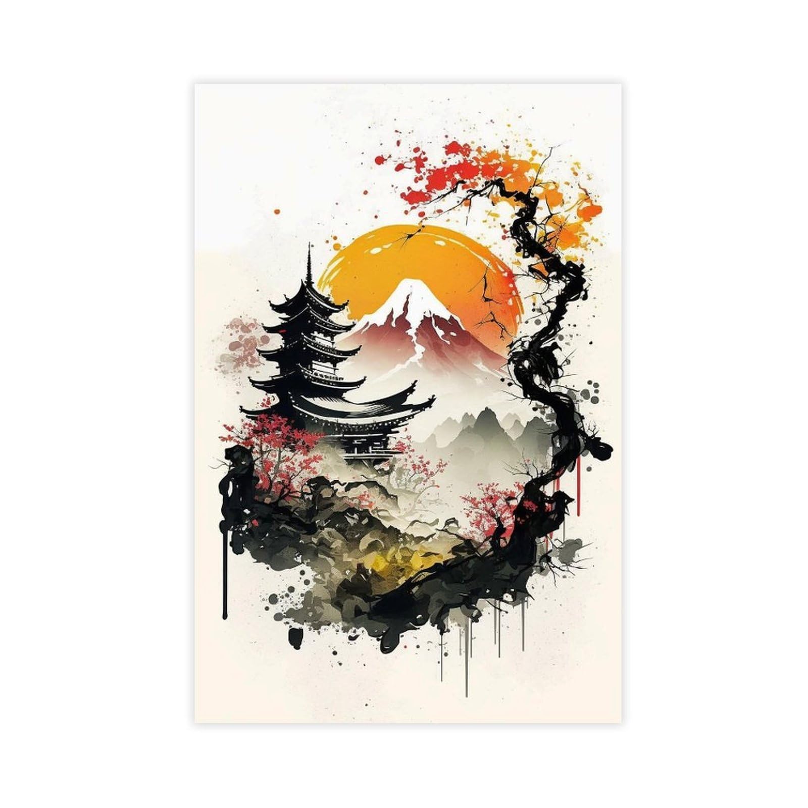 Qnvjqkdsi Unframe Japanese Landscape Watercolor Art (1) Canvas Poster Wall Art Decor Print Picture Paintings For Living Room Bedroom Decoration 24" L X 36" W