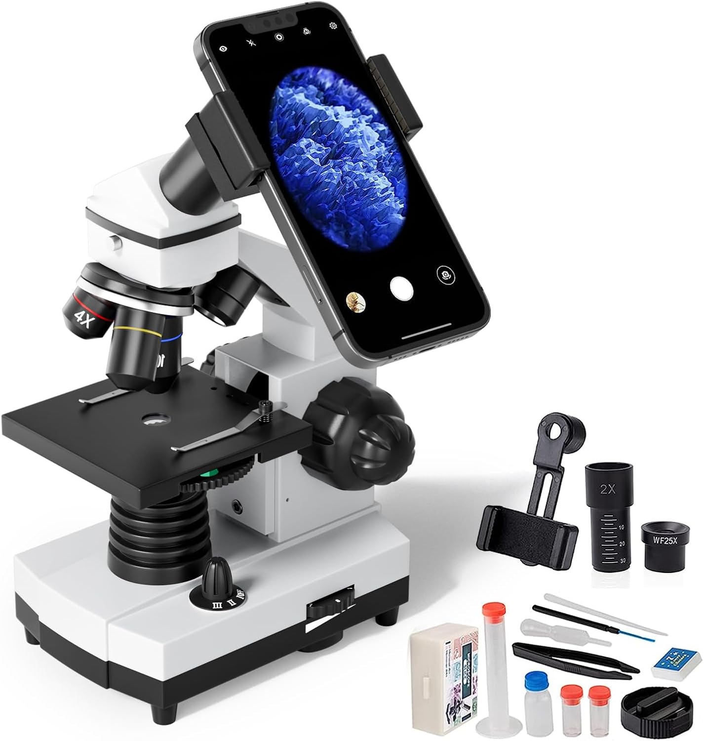 Microscope for Adults Kids Students 100-2000x Powerful Biological Educational Microscopes with Operation Accessories (10p), Slides Set (15p), Phone Adapter, Wire Shutter & Backpack
