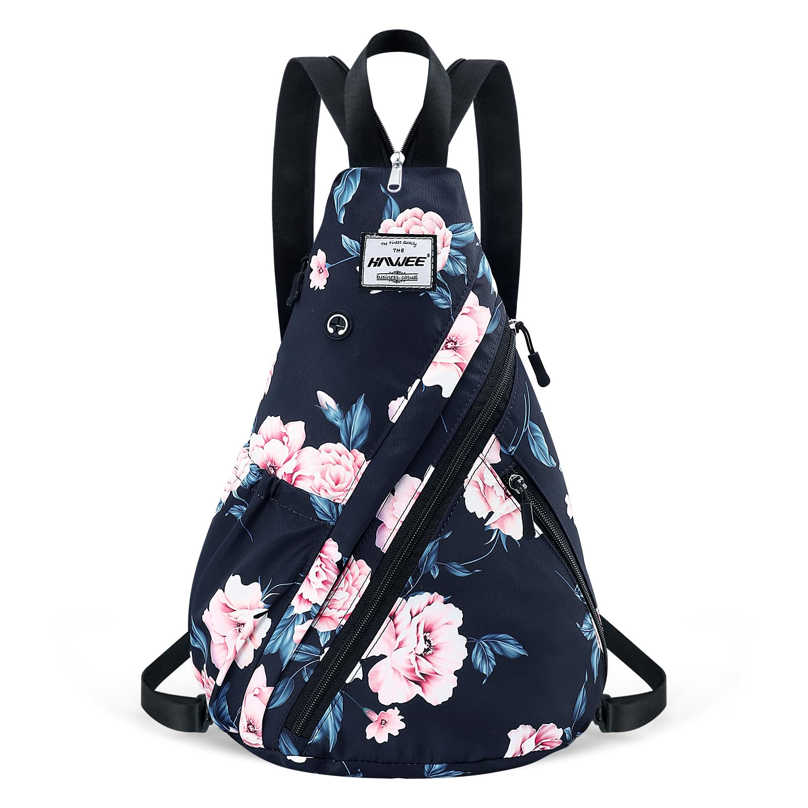 HAWEE Women's Water-Resistant Rope Sling Bag - Convertible Chest Bag & Casual Daypack, Lightweight Crossbody Backpack for Travel, Cycling, Pink Peony