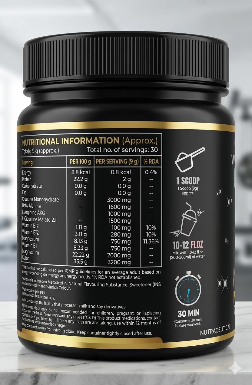 NutriSpark White Horse- Pre work out Workout Supplement with Creatine HCl, Beta-Alanine, Glutamine - Energy and Muscle Management, Unisex-Tropical Punch-275gm