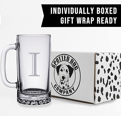 Miniatura 32 de Taza de cerveza de vidrio con monograma grabado de 16 onzas (letra T), regalos de cerveza personalizados de la A-Z para hombres, Día del Padre