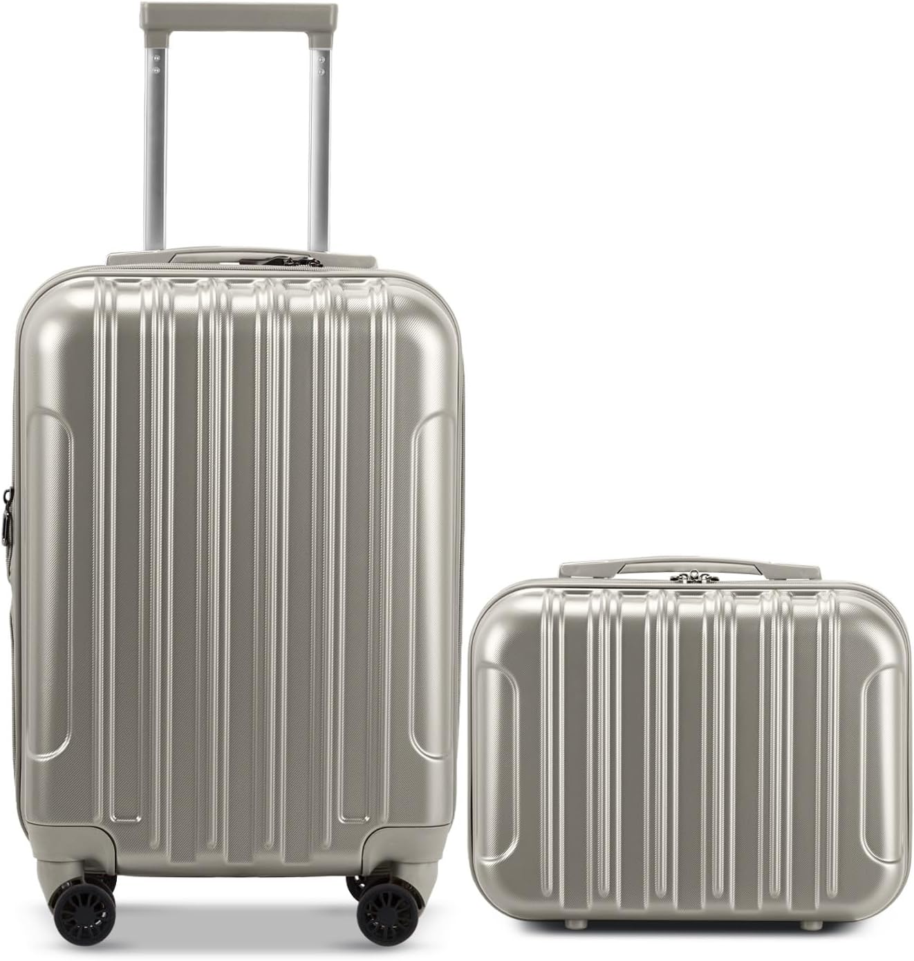 LEADZM Set de 2 Valises de Voyage avec Vanity Case, Valise Grande Taille, Valise Cabine, Set de Bagage pour Voyage, ABS+PC avec roulettes Pivotantes 360°, Design dégradé – Space Gray