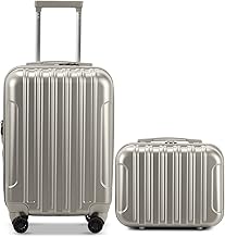 LEADZM Kofferset 2 teilig, Reisekoffer Set mit Kosmetikkoffer, Koffer Set Hartschalen-Trolley aus ABS+PC mit Teleskopgriff, Handgepäck, Gradienten-Design (Space Gray)
