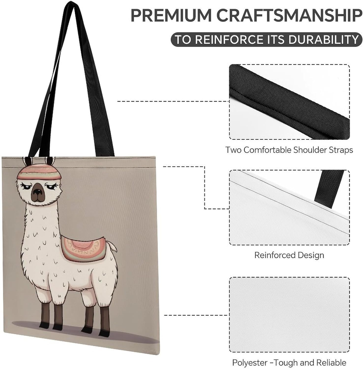 No Drama Llama Tote Bag Large Treat Bags for Women Men image 5