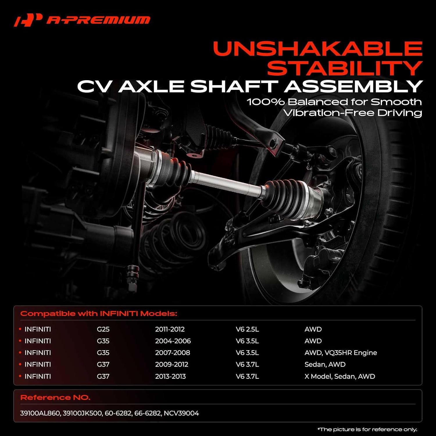 A-Premium CV Axle Shaft Assembly Compatible with Infiniti G25 2011-2012, G35 2004-2008, G37 2009-2013, 2.5L 3.5L 3.7L, AWD Only, Front Right Passenger Side, Replace# 39100AL860, 39100JK500