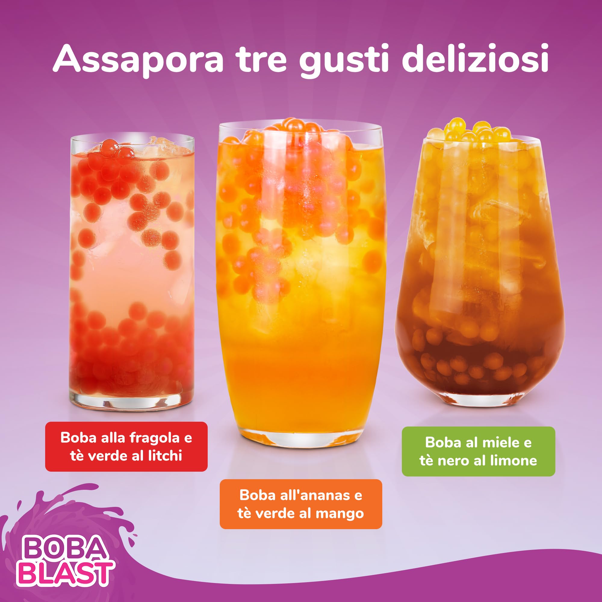 BobaBlast Bubble Tea Kit Completo (240 g) - Perle Bubble Tea ai 3 Gusti Fruttati Fragola, Ananas e Miele - Popping Perle Divertente, Veloce da Preparare e Delizioso - Per Amici e Famiglia