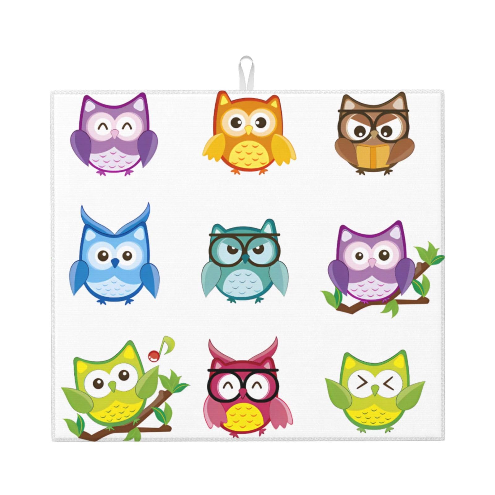 Yyhhaofa Black Owls Birds Prints Kitchen Drying Mat – Absorbent Dish Throw For Countertops, Non-Slip Quick-Dry Layer With Stylish Prints