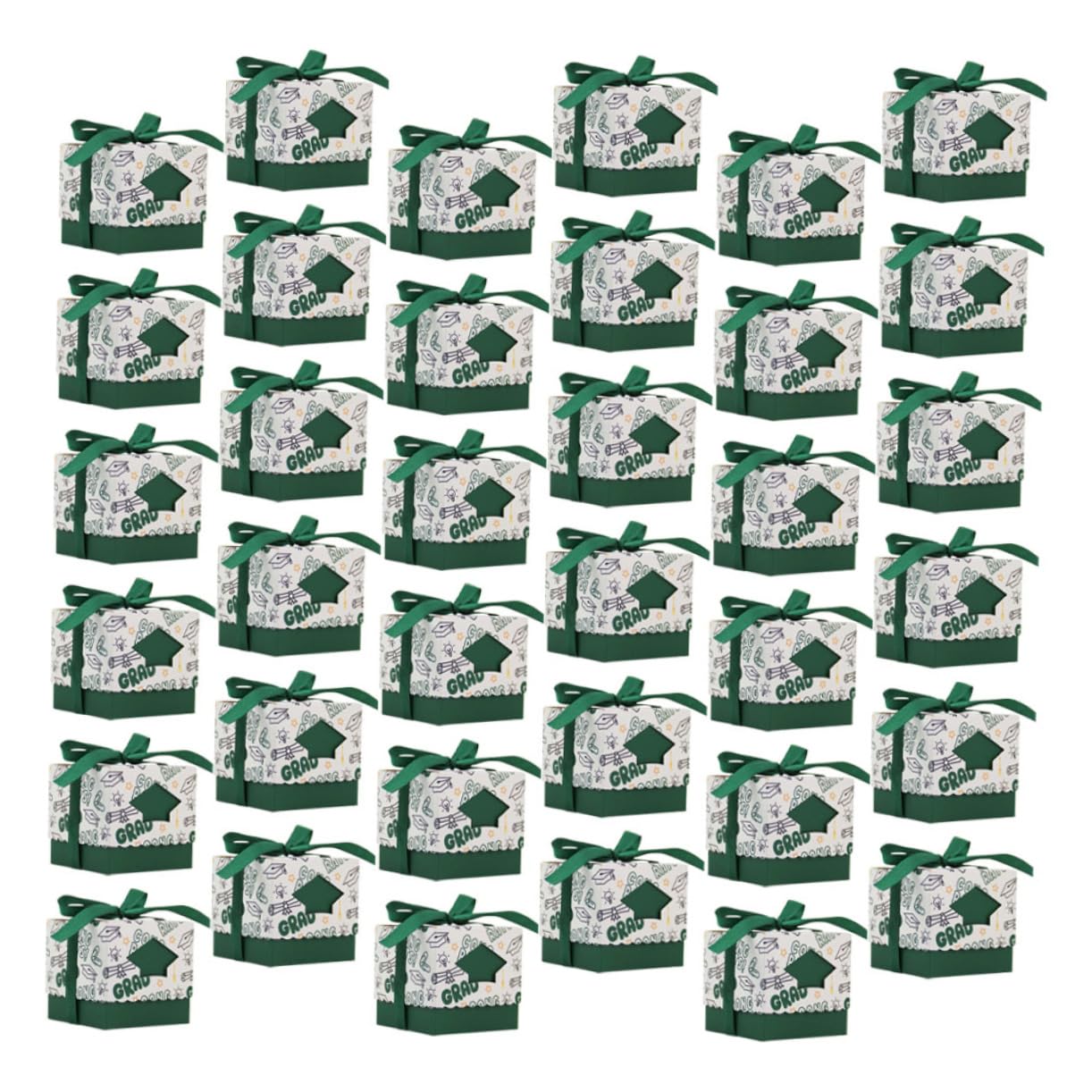 TOPBATHY 50 Stück Grüne Papier Süßigkeitenboxen mit Abschlussmotiv Stabile und Vielseitige Bonbonschachteln für Abschlussfeier und Partydekoration
