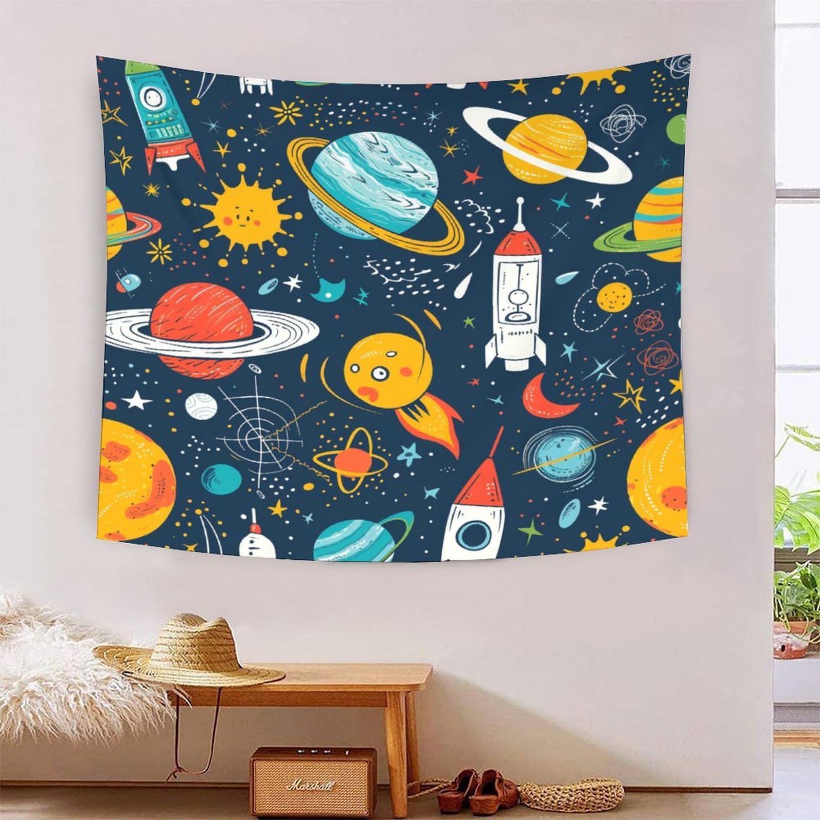 Tenture murale galaxie 3D en polyester doux lavable grand format