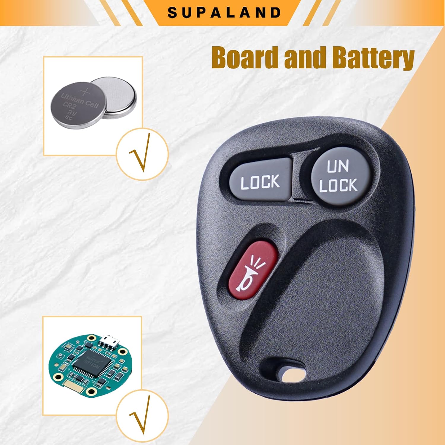 SUPALAND Key Fob Keyless Entry Fits for Chevy Silverado Suburban Tahoe Avalanche SSR S10 / GMC Sierra Yukon Sonoma 2001 2002 2003 Remote Control Replacement KOBLEAR1XT 15042968 3 Button
