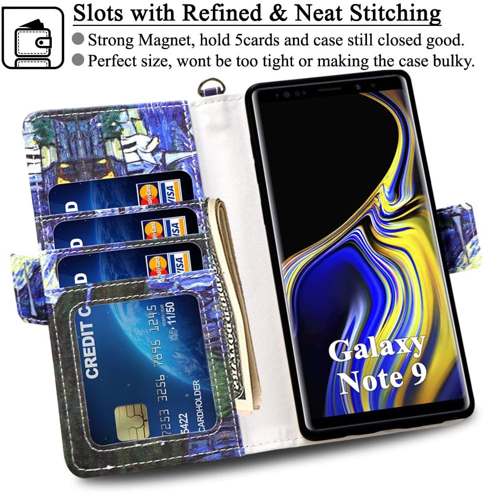 Mefon Galaxy Note 9 Wallet Case Leather Detachable, Durable Slim, Enhanced Magnetic Closure, with Wrist Strap, Card Slot, Kickstand, Luxury Flip Folio Cases for Samsung Galaxy Note9 6.4 (Starry Night)