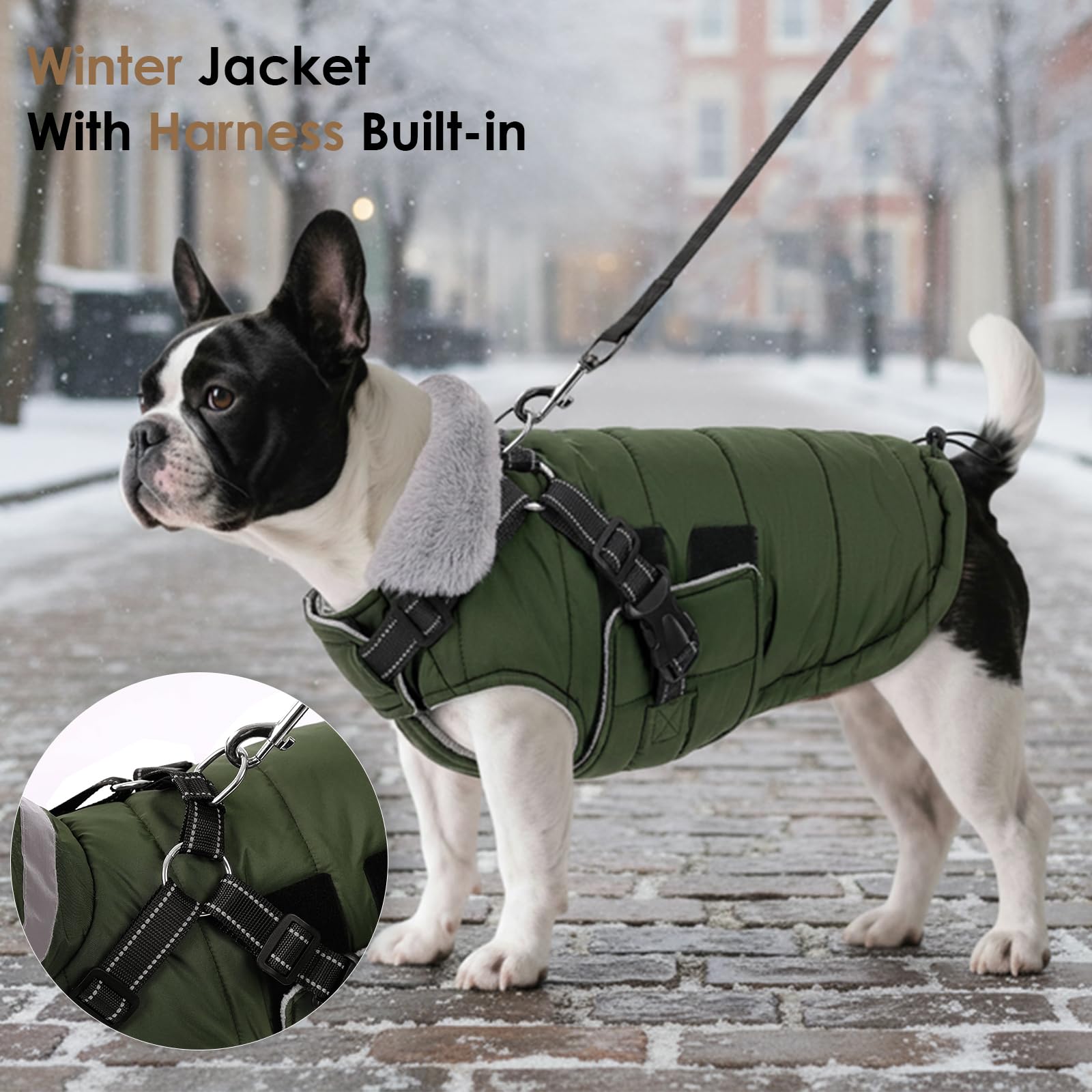 ASENKU Manteau Imperméable pour Chien d'hiver, Manteau pour Petit Chien avec Harnais Veste de Pluie Réfléchissante Coupe-Vent et Chaude pour Chiens pour l'hiver pour Petits, Moyens et Grands Chiens XL
