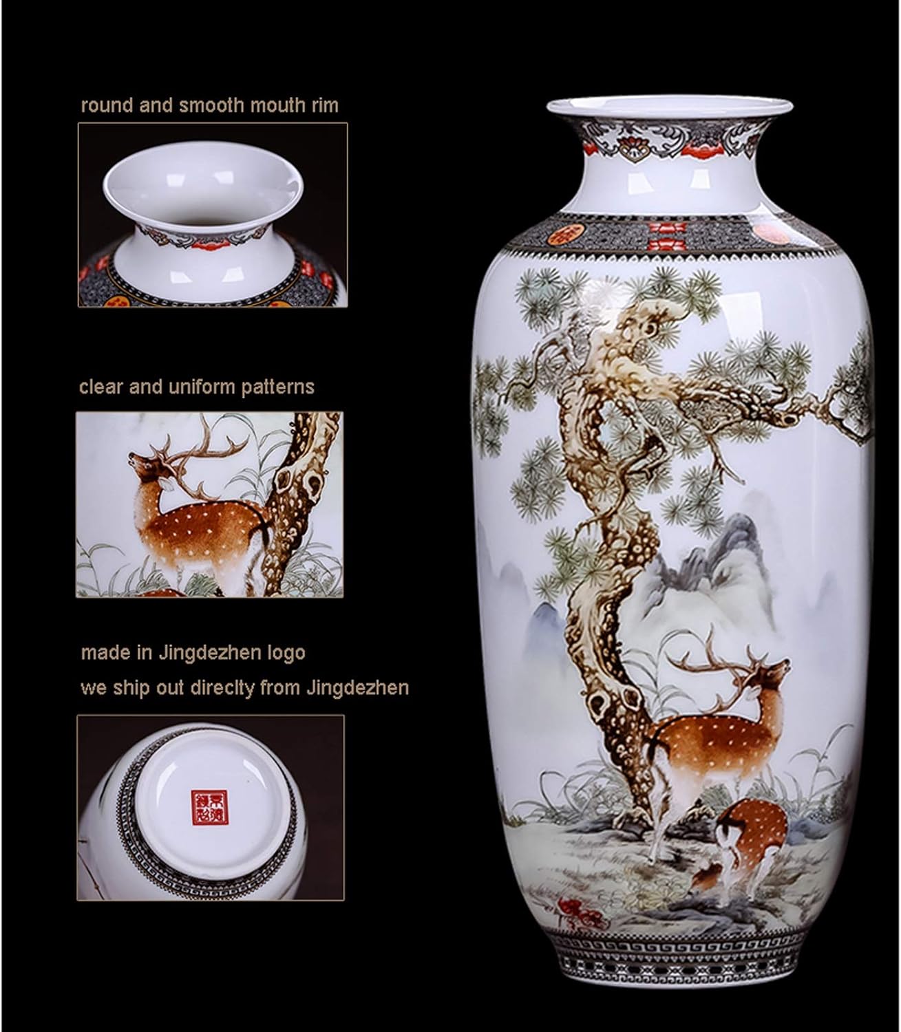 装飾花瓶 景徳鎮 セラミック花瓶 ヴィンテージ 中国 伝統的な花瓶