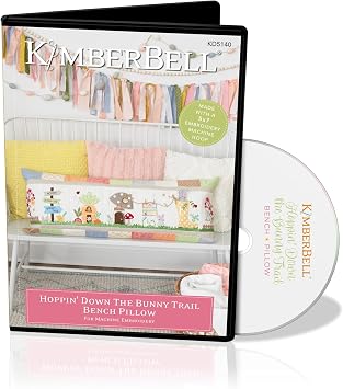 Kimberbell Hoppin Down The Bunny Trail Bench Pillow Machine Embroidery Design CD, 16" x 38" Pillow Pattern with Applique, Textured Fabrics & Custom Buttons Fits 5x7+ Hoops