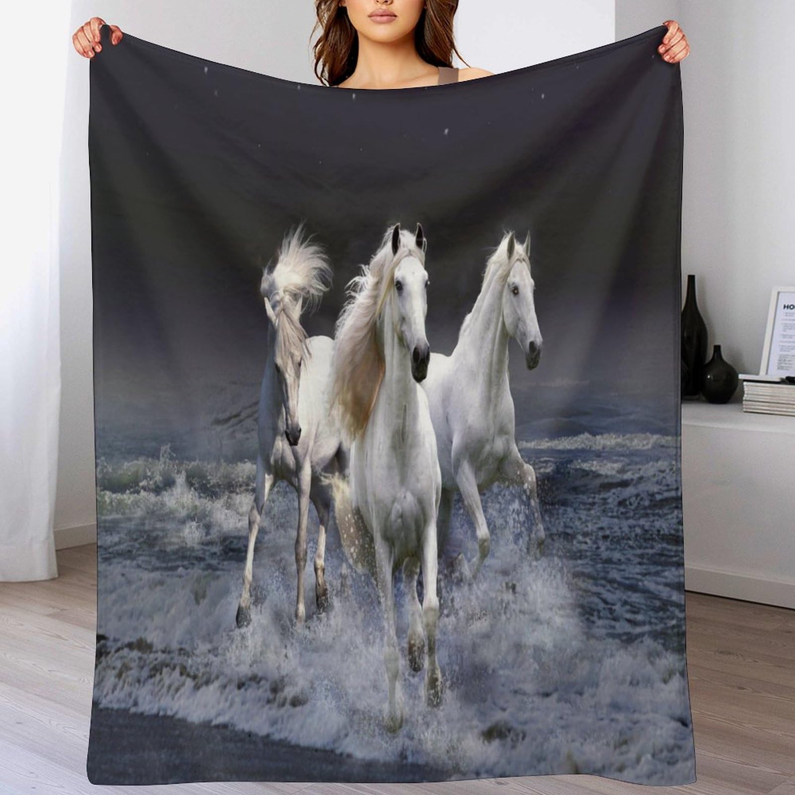 Couverture de lit cheval chaude flannel douce jeté de canapé quatre saisons