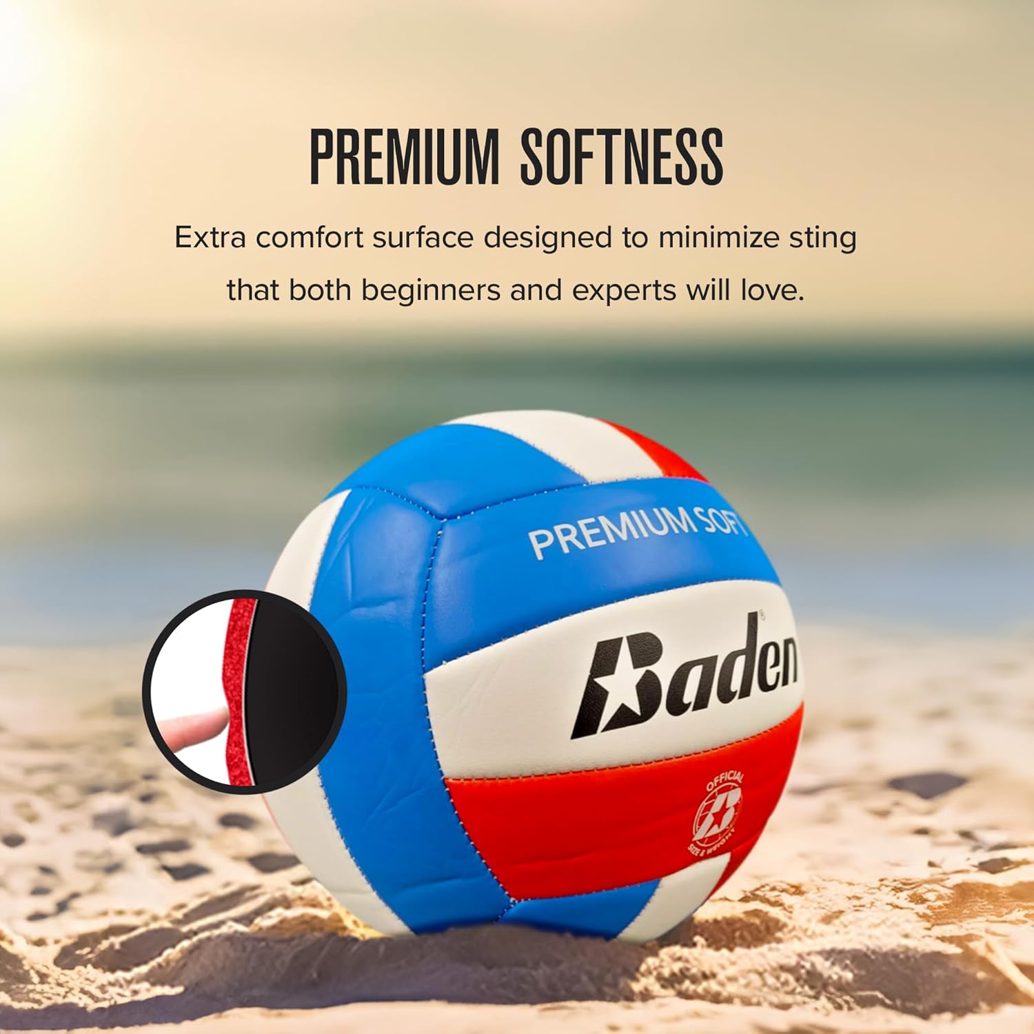 Baden Premium Soft Synthetic Leather Official Size & Weight Outdoor Volleyball 6 Pack with Pump - Image 4