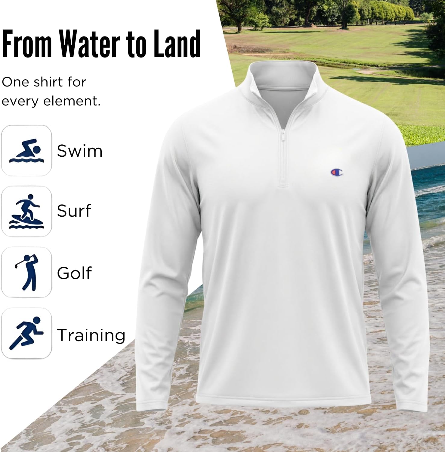 Champion Mens Quarter Zip Pullover Sun Shirt - Long Sleeve UV Protection UPF 50+ 1/4 Zip Rash Guard for Golf Fishing