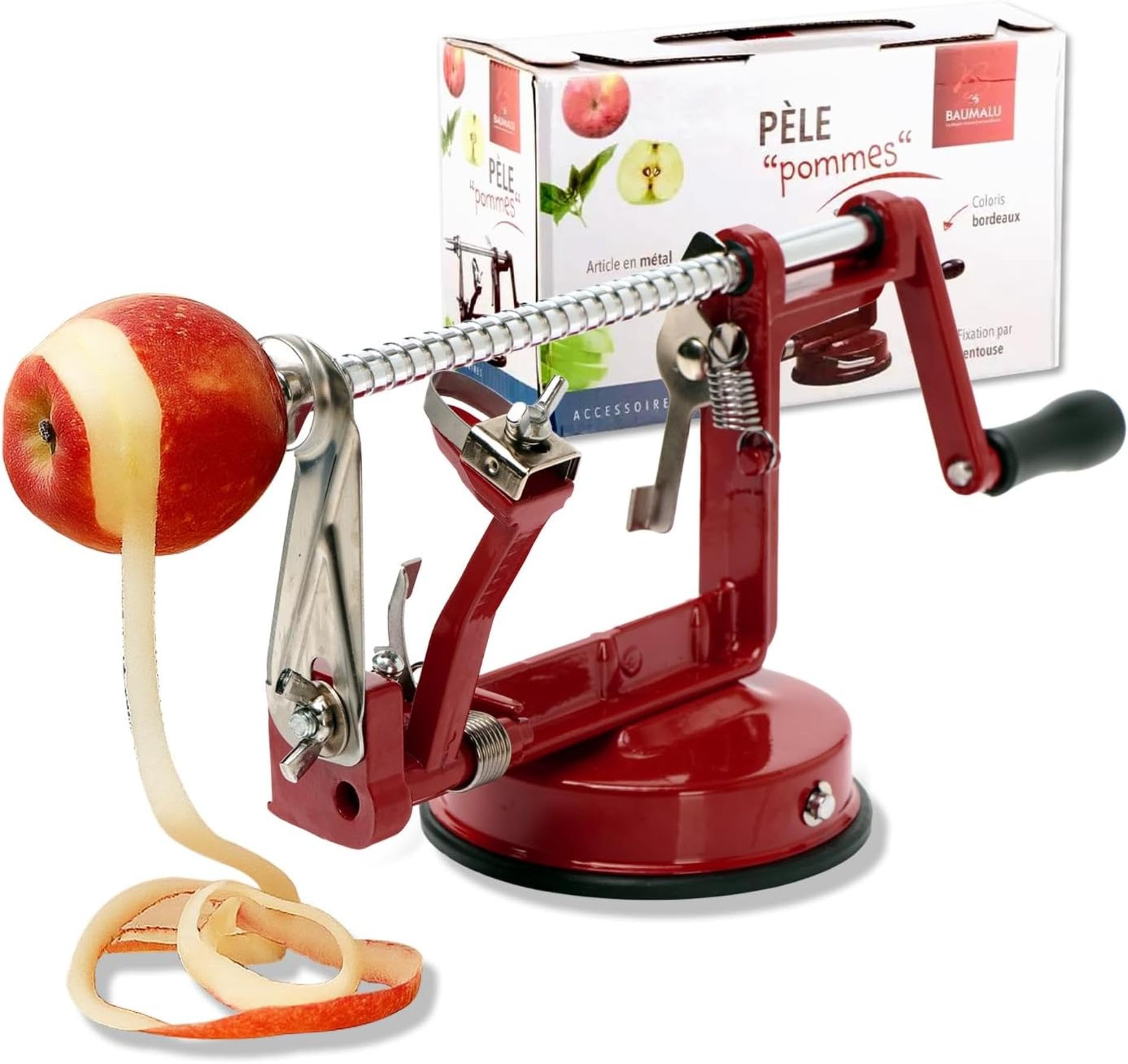 Éplucheur de pommes en métal Baumalu Rouge-Vin 25,5 x 15 x 11 cm avec ventouse