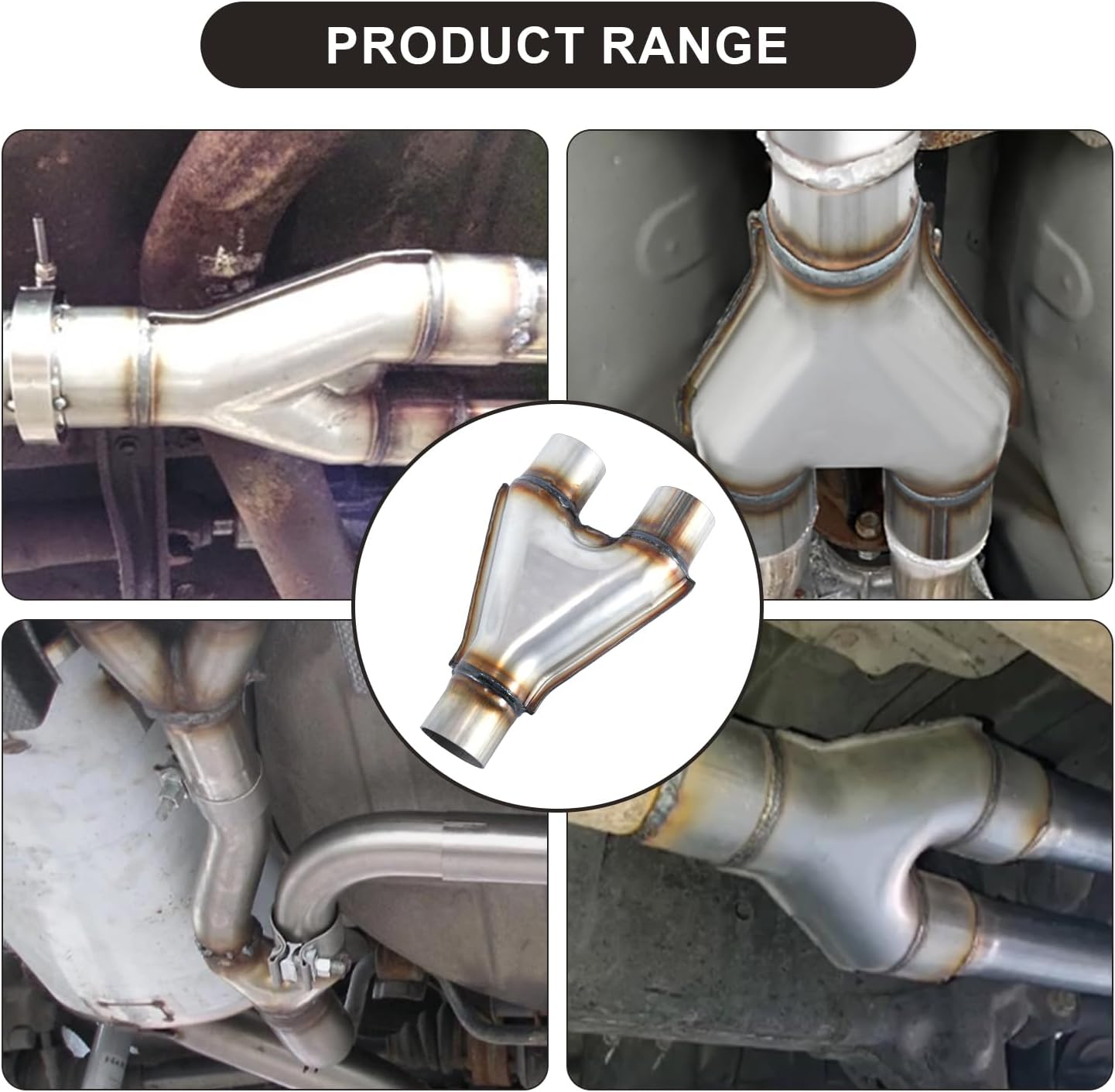Exhaust Y pipe 2" Inlet 2" Outlet Exhaust Tip 409 Stainless Steel Exhaust Adapter Connector 10" Overall Length for Car Truck