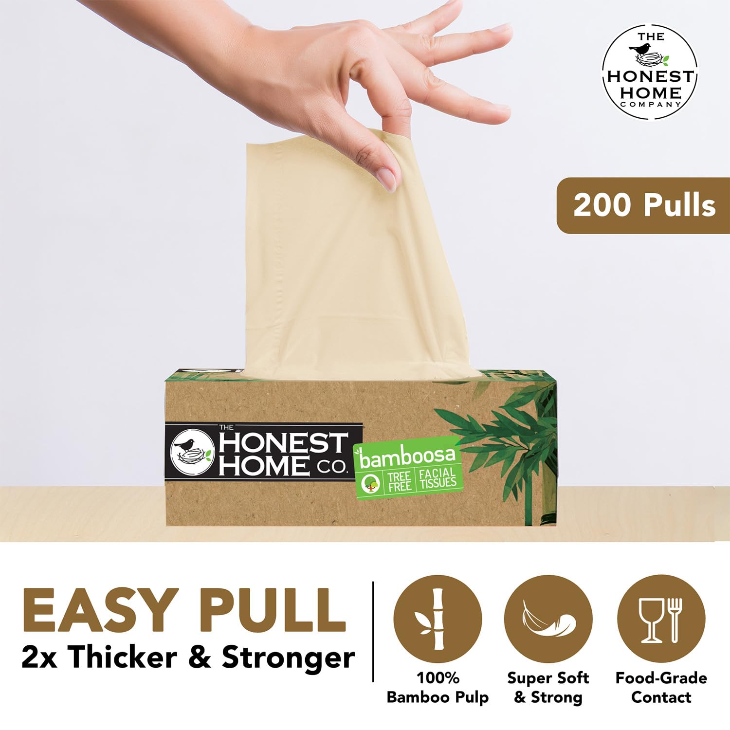Honest Home 2-Ply Bamboo Facial Tissue Paper Box | 800 Pulls | 200 Pulls x 4 Boxes | Soft And Highly Absorbent | 100% Natural - Image 2 thumbnail