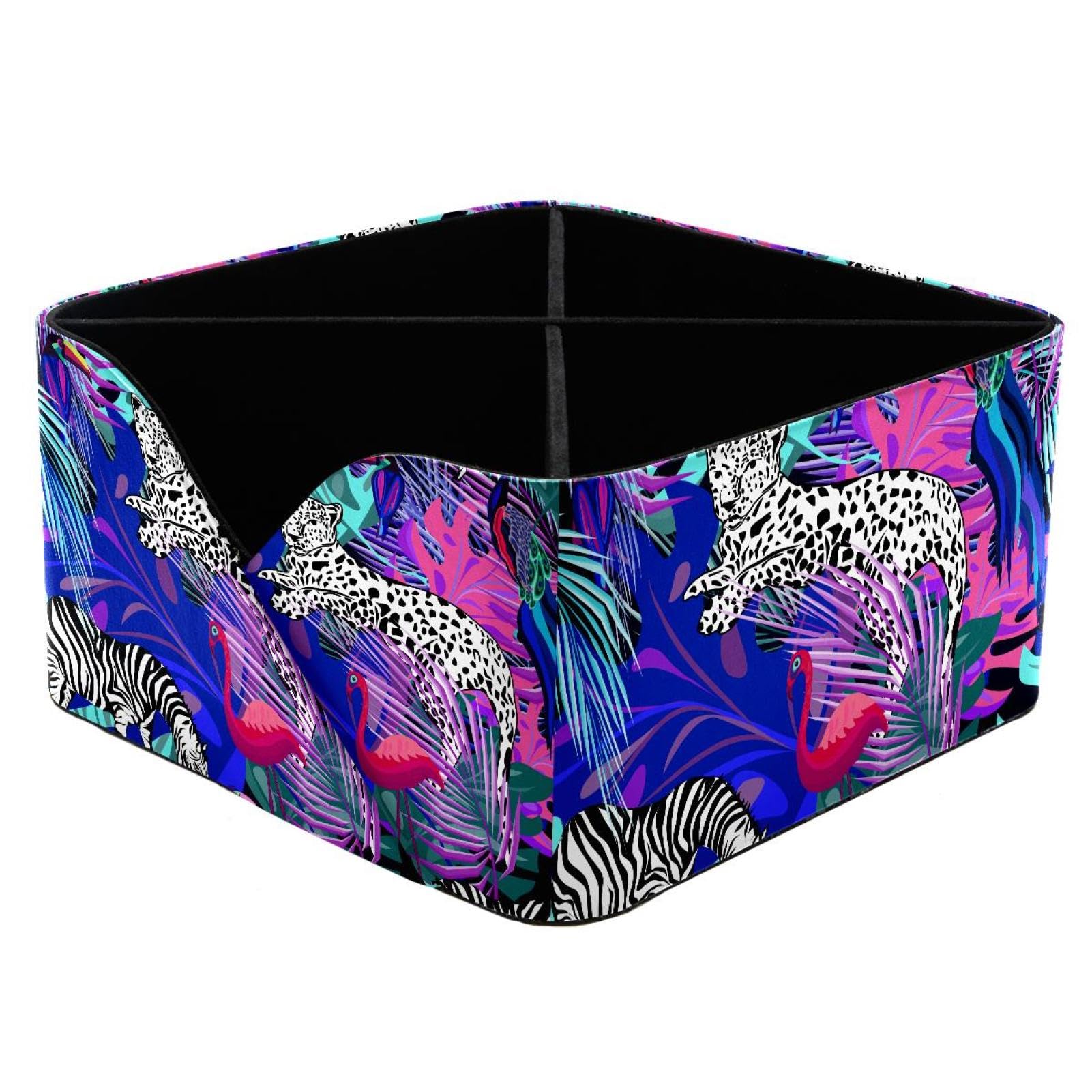 KengjuTesu Exotic Palm Tree Animals and Birds African Colored Pattern Desktop Organizer Pen Holder, Rectangular Pencil Cup for Office, Study and Makeup Stations
