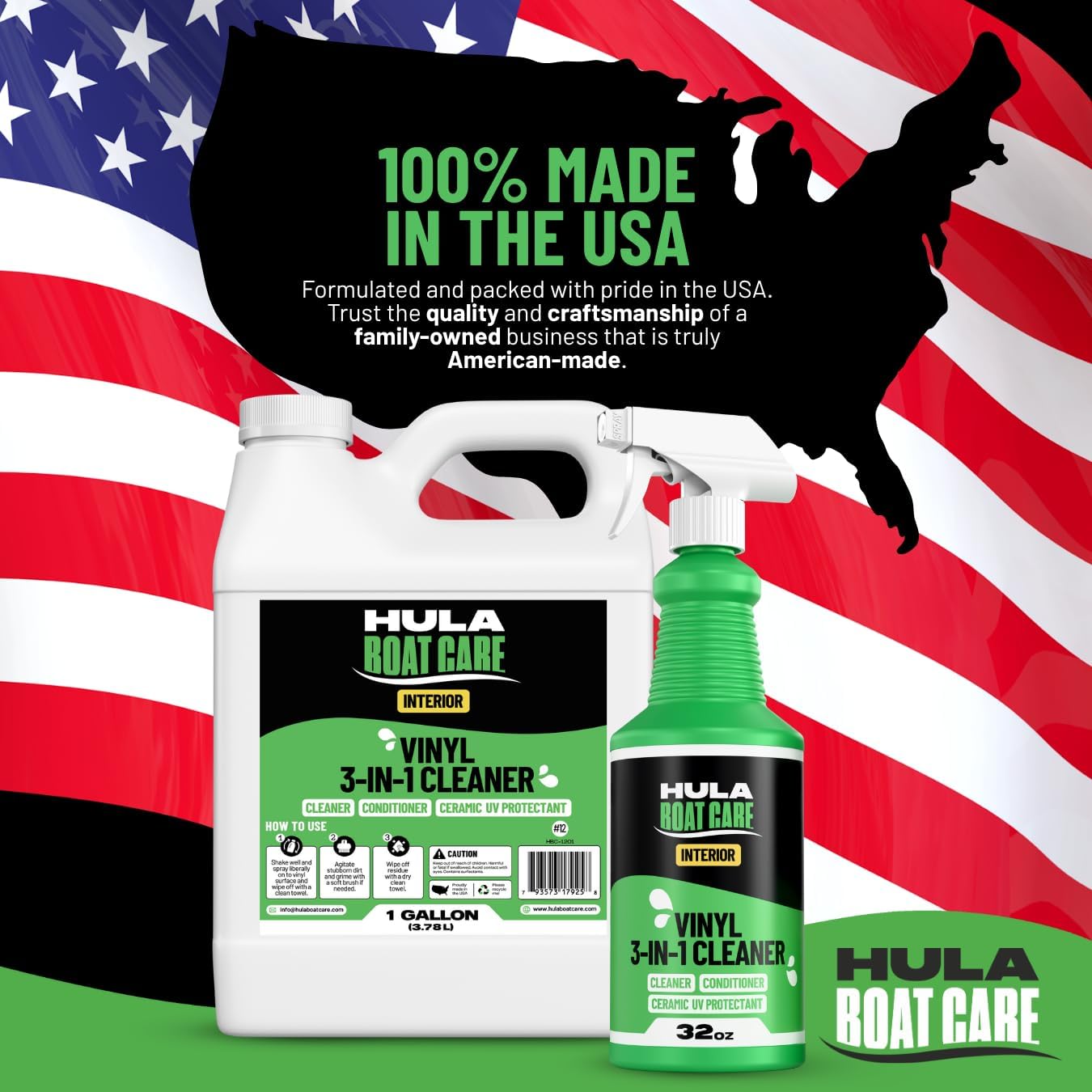 Hula 3-in-1 Boat Vinyl Cleaner Bundle, Conditioner and UV Protectant — 32 oz and 1 Gallon Refill, Marine Vinyl Protectant, Made in USA