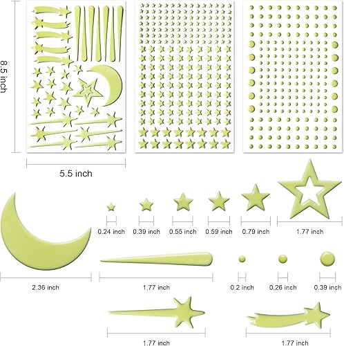 Miniatura 14 de 447 calcomanías de estrellas que brillan en la oscuridad, decoración luminosa, 3D para techo, puntos para cielo estrellado estrellas brillantes