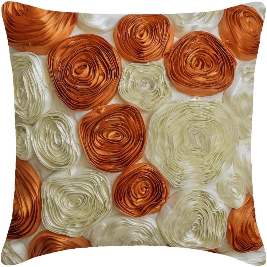 The HomeCentric Throw Pillow Cover, Decorative Rust Pillow Cover for Sofa 16x16 inch (40x40 cm) Silk Throw Pillow Covers, Nature & Floral, Ribbon Embroidery, Modern Designer Throw - Vintage Lovers
