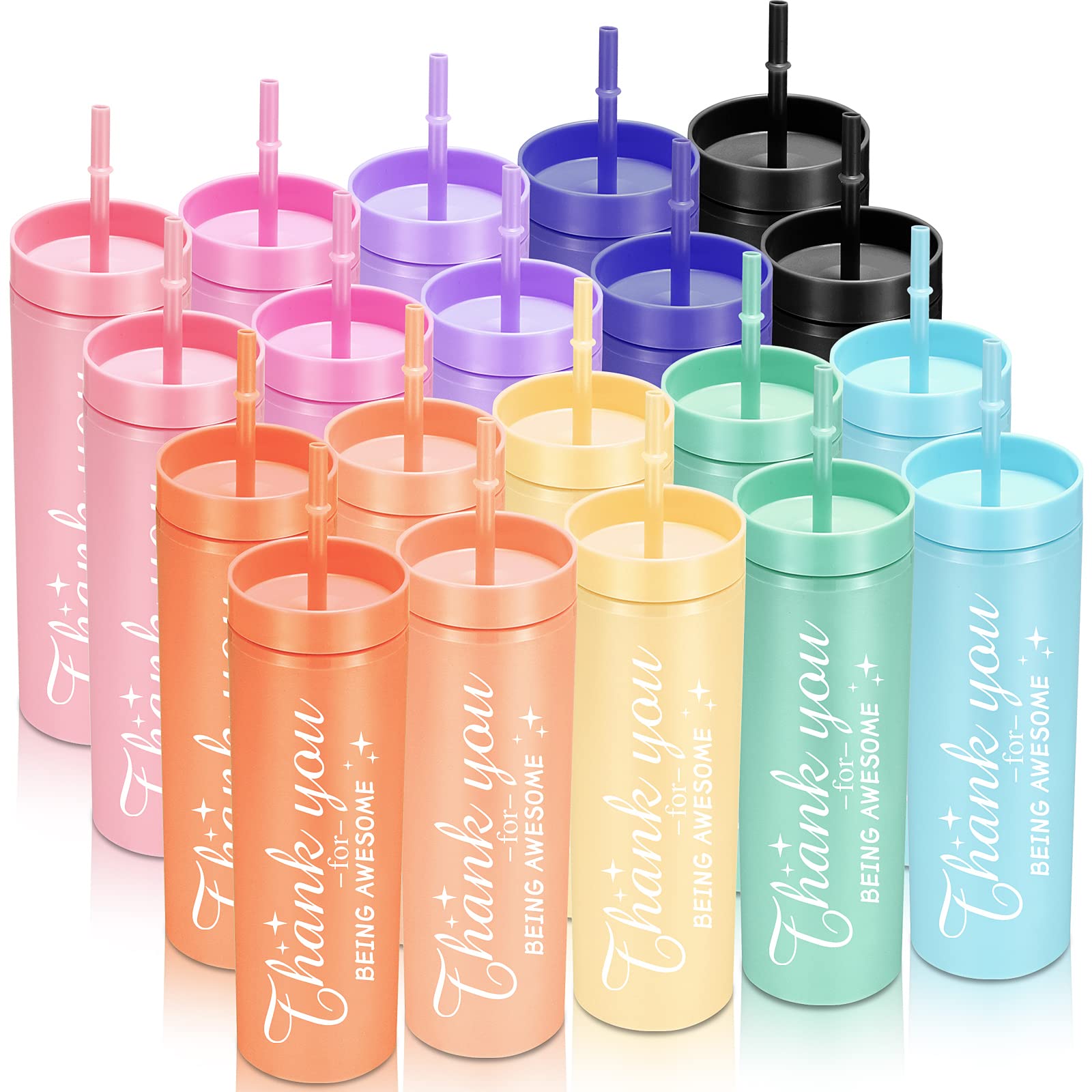 Photo 1 of 16 oz Thank You Skinny Tumblers with Lid and Straw Appreciation Gifts for Coworker Employee Bulk Reusable Double Wall Tumbler Thank You for Being Awesome Cups for Women Men Friends Kids Gifts (24 Set)