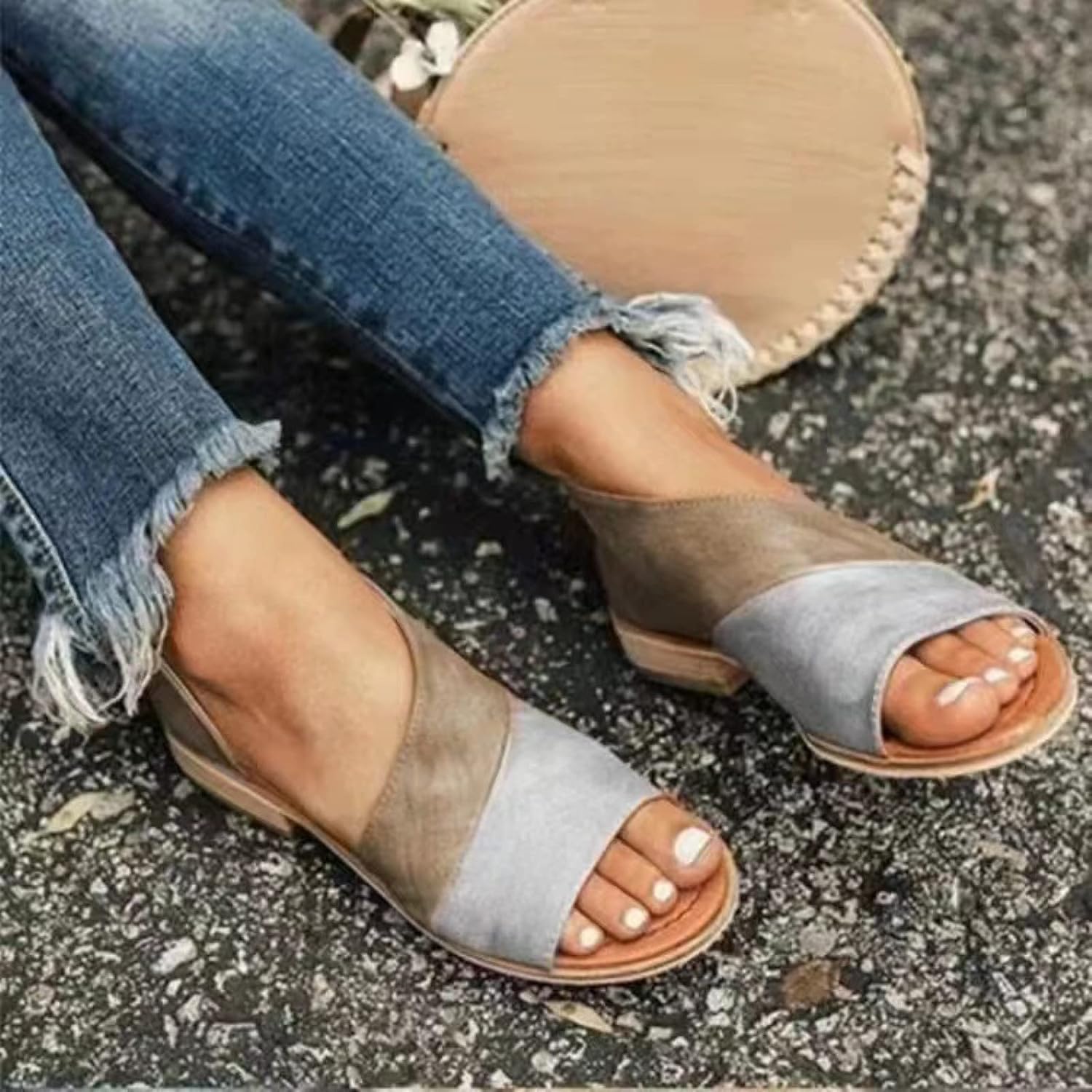 HIONRE Thick Bottom Open Toe Sandals,Large Size Color Matching Women's Shoes, Fashion Simple Sandals,Grey,40,Comfort and Support Sandals