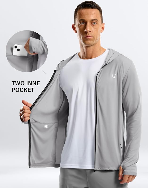 G Gradual Mens UPF50+ Sun Hoodie Jacket Zip Up Hooded Hiking Fishing Shirts(Light Grey,XXL) image 5